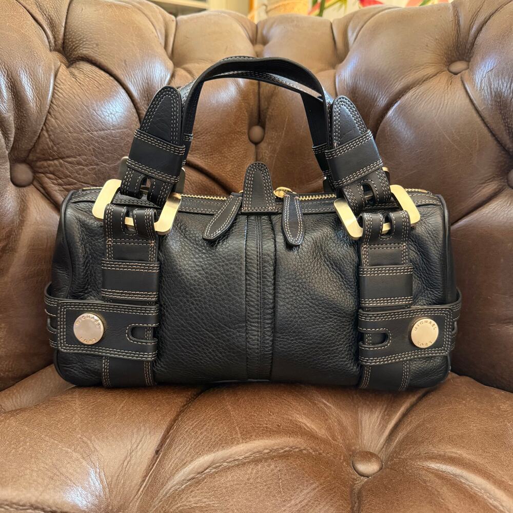 Michael Kors Y2K Harness Barrel Bag Black Leather Satchel